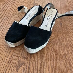 Sole Society Black Suede Espadrille Wedges 8.5 medium
